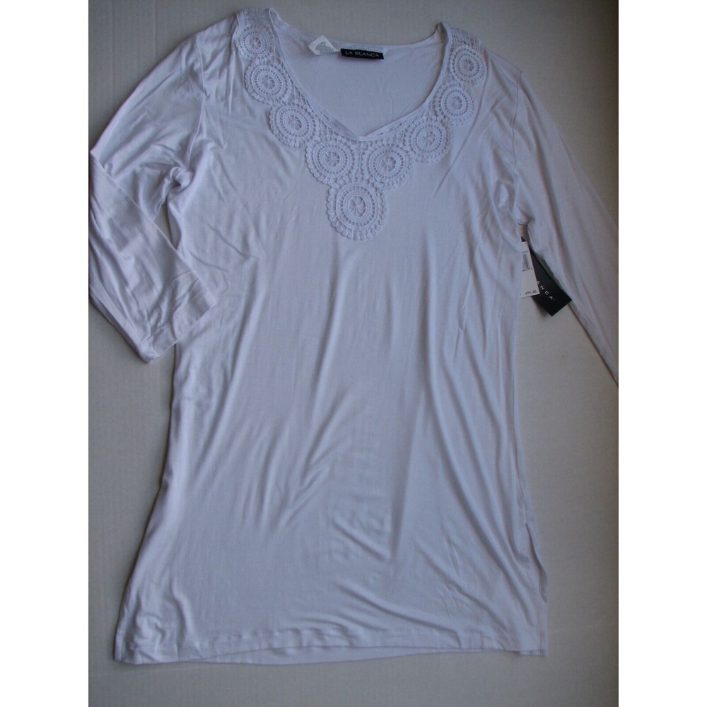 La Blanca White Lace Neck Cover Up Beach Swim Tunic White M